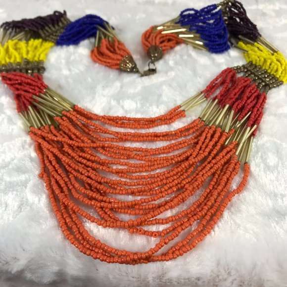 Boho Long multi-strand seed bead necklace Colorful - Picture 3 of 7